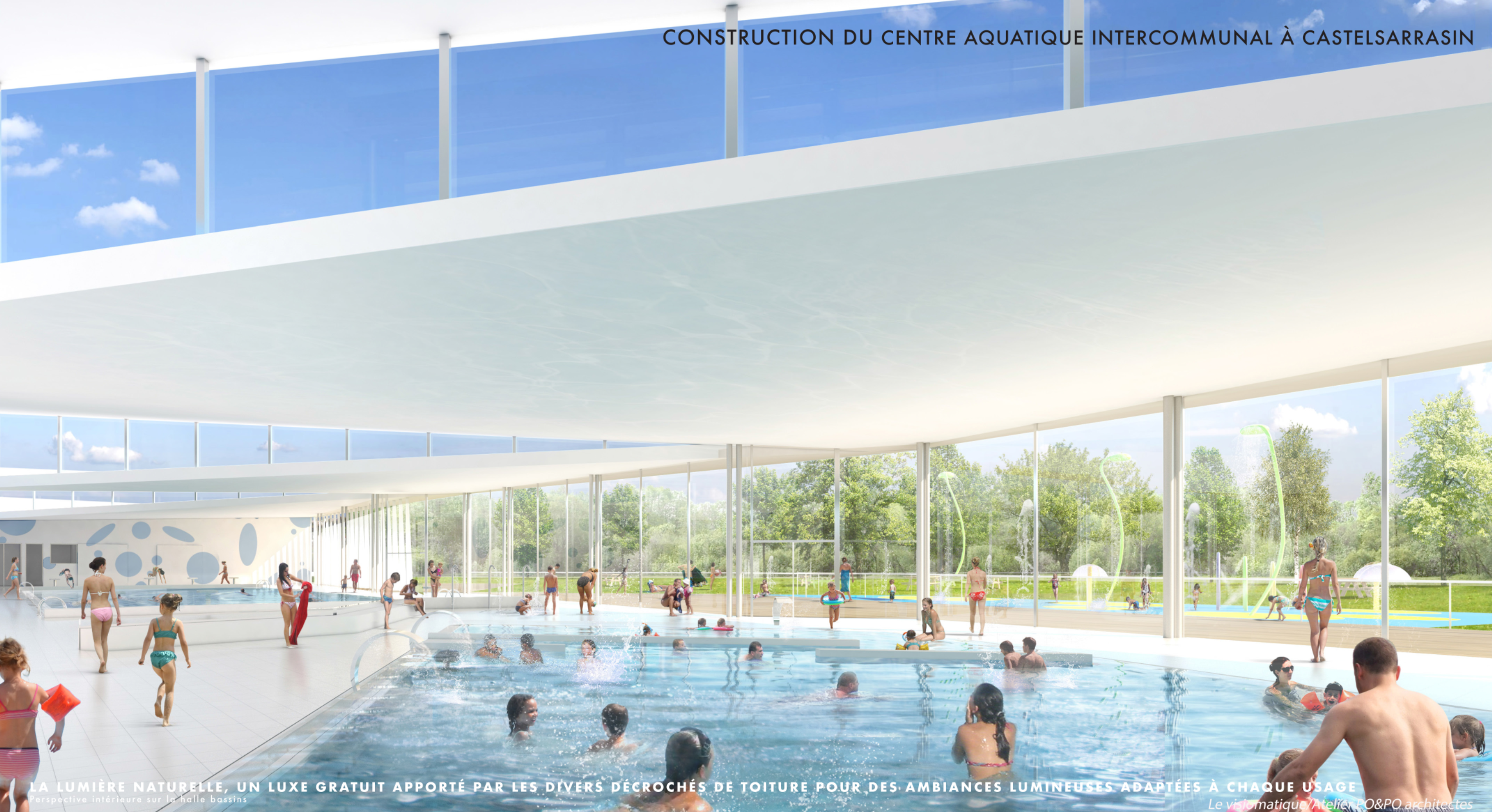Esquisse halle bassin centre aquatique de la Communauté de communes Terres des Confluences