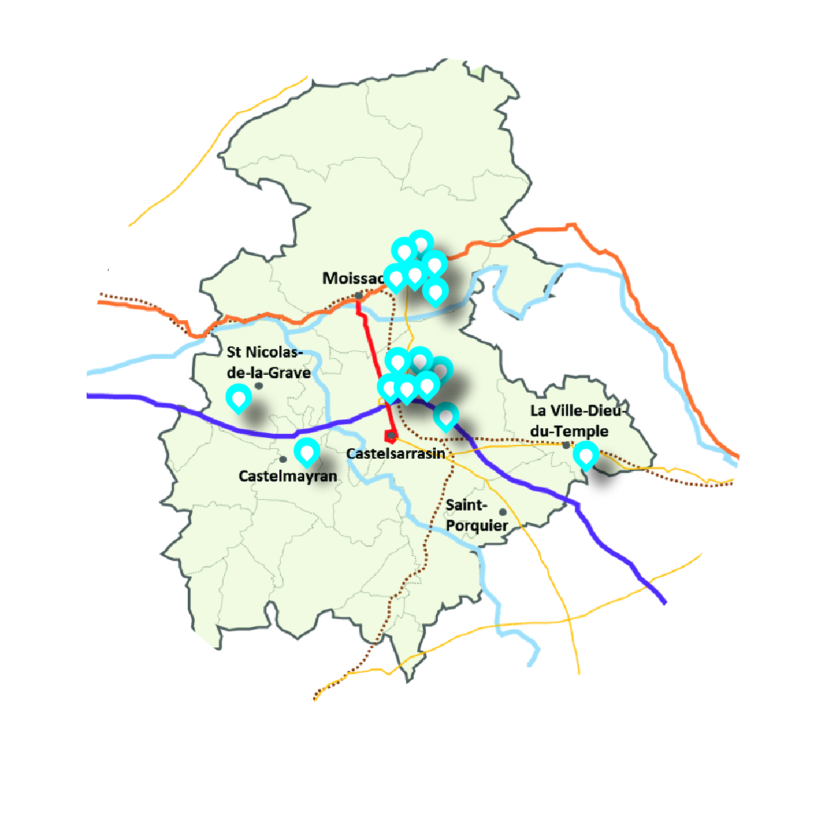 Carte des ZAE Communauté de communes Terres des Confluences