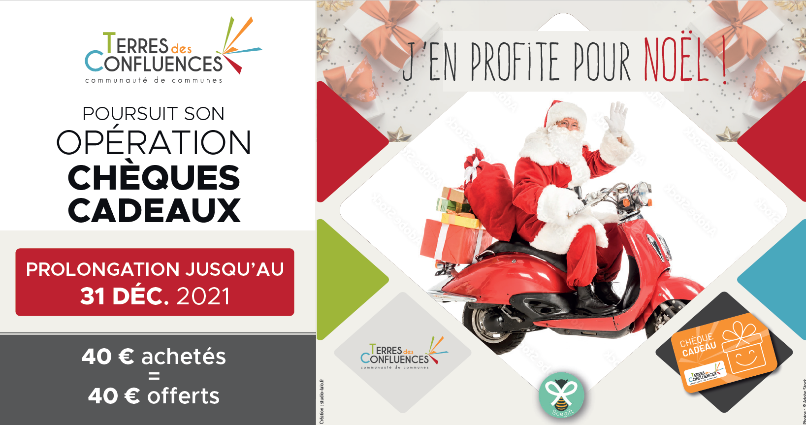 Noël Opération chèques cadeaux prolongation communauté de communes Terres des confluences